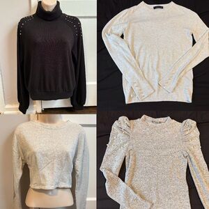 Zara Sweater LOT OF 4 Women’s Tops Black Grey Pearls Studs Long Sleeve